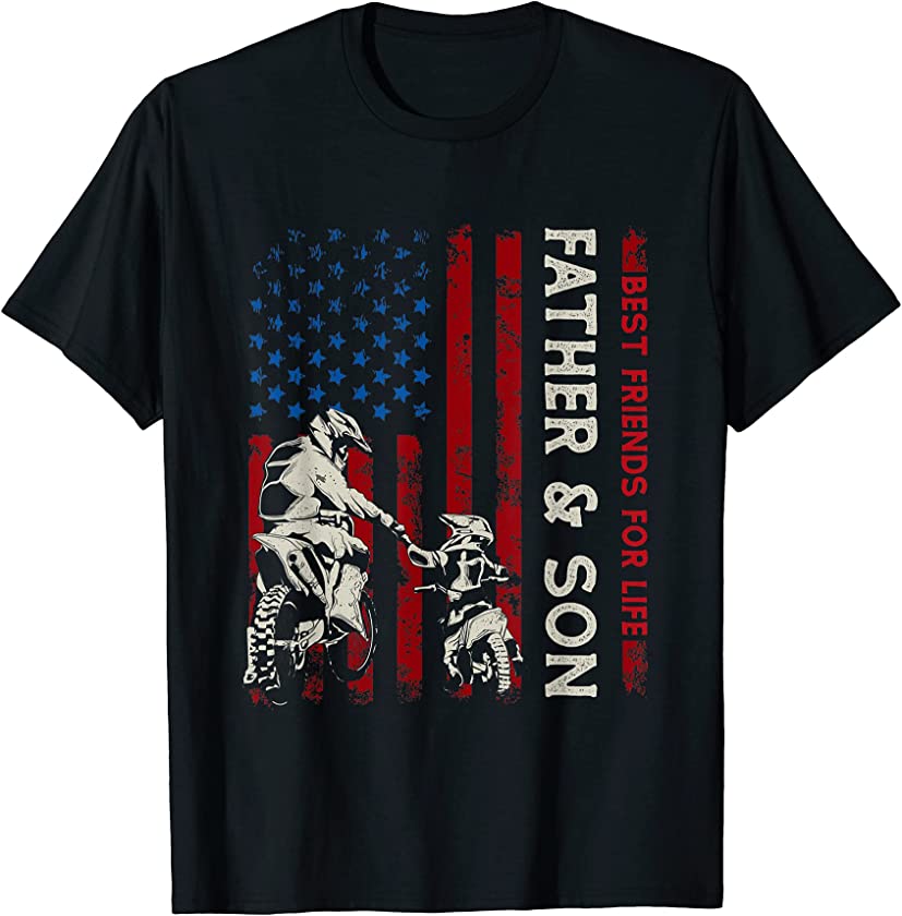 Best Friends For Life Father Son Dirt Bike USA Flag Vintage T-Shirt