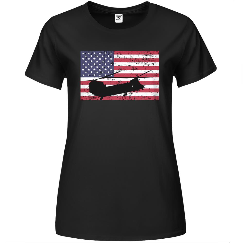 Patriotic Ch-47 Chinook Helicopter American Flag Premium Womens Tshirts