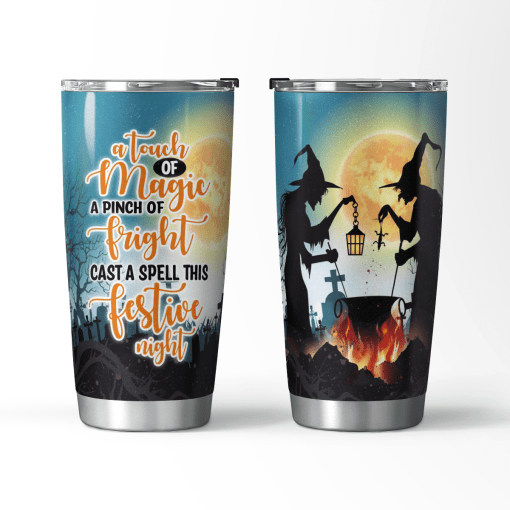 A Touch Of A Magic A Pinch Of Fright Cast A Spell This Festive Night Witch Brewing In The Cemetery Halloween Tumbler