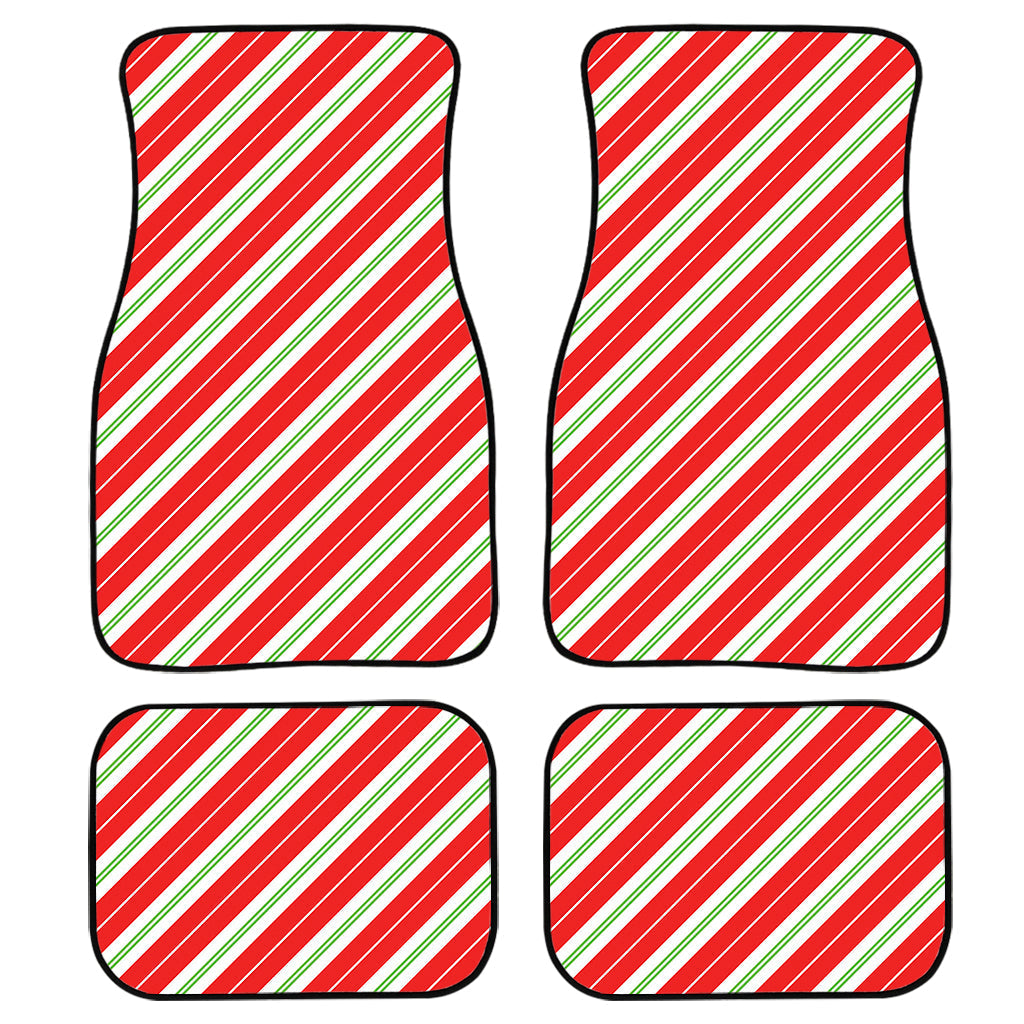 Christmas Candy Cane Stripes Print Front And Back Car Floor Mats, Front Car Mat