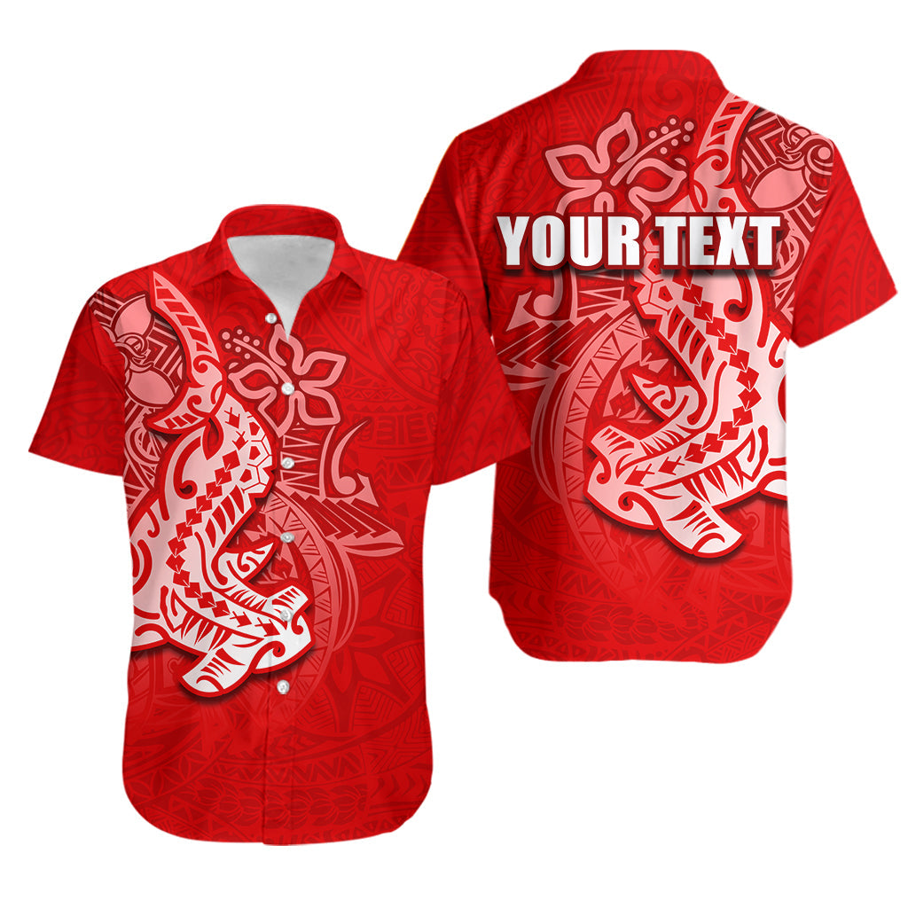 Custom Personalised Hammerhead Shark Hawaiian Shirt Polynesian Red Style No.2 Lt6