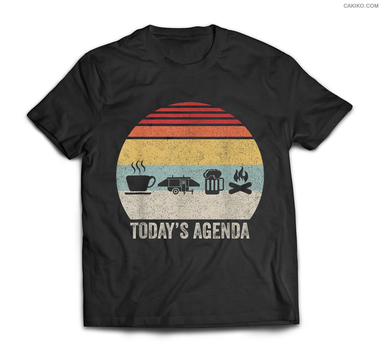 Retro Today’S Agenda Camping Coffee Camper Beer Campfire T-Shirt