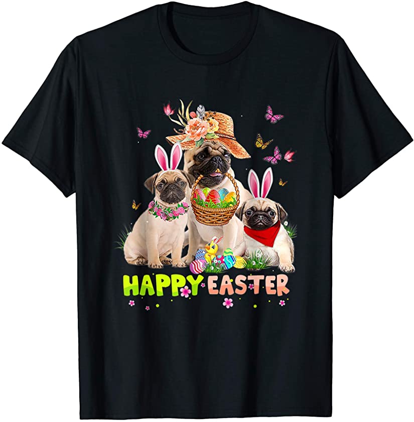 Pug Dog Happy Easter Bunny Eggs Easter Gift Kids T-Shirt