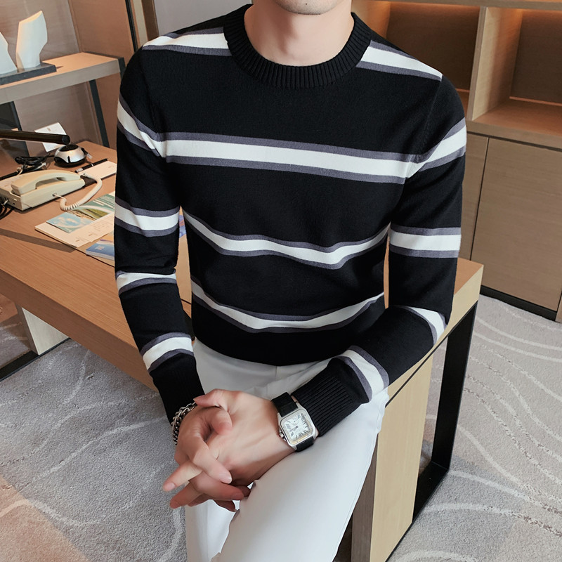 2022 Mens Autumn Casual Sweaters Slim Fit Stripe Knitting Sweaters Cotton Long Sleeve Round Collar Male Warm Pullovers Orange alx