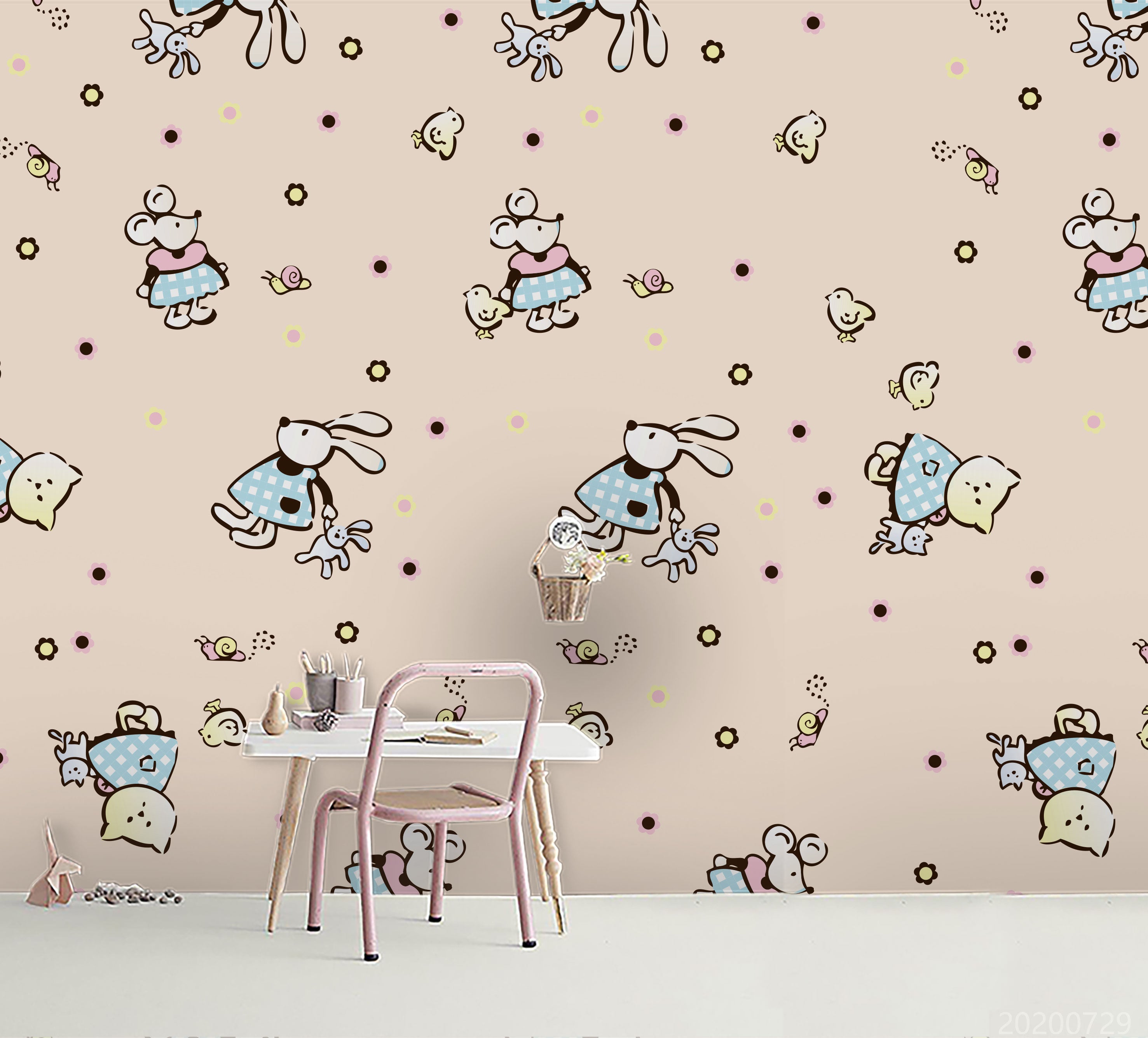 3D Cartoon Milky Bunny Wall Mural Wallpaper Lxl 601