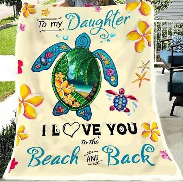 To My Daughter I Love You To The Beach And Back Yellow Plumeria Fleece Blanket Home Decor Bedding Couch Sofa Soft And Comfy Cozy