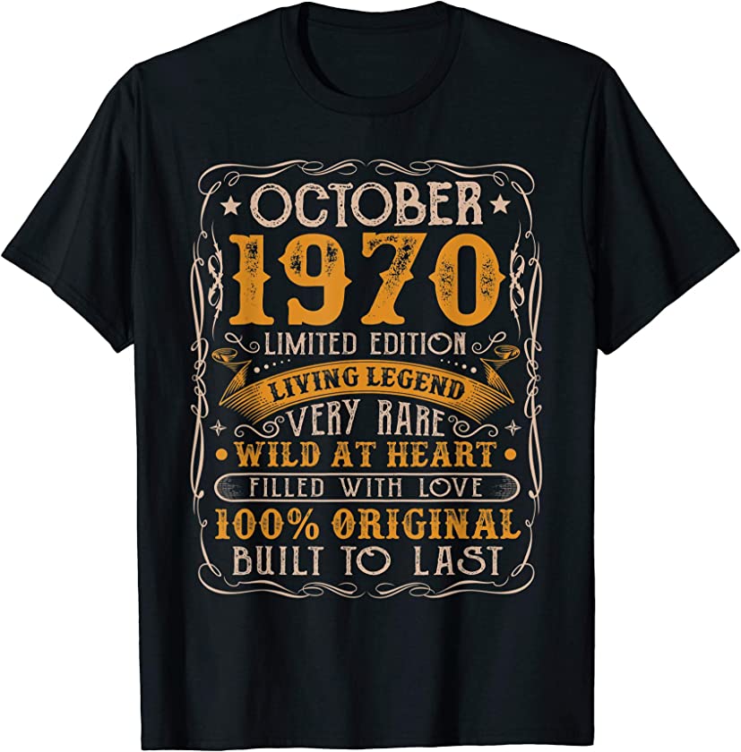 Vintage October 1970 Retro 50 Years Old 50th Birthday Gift T-Shirt