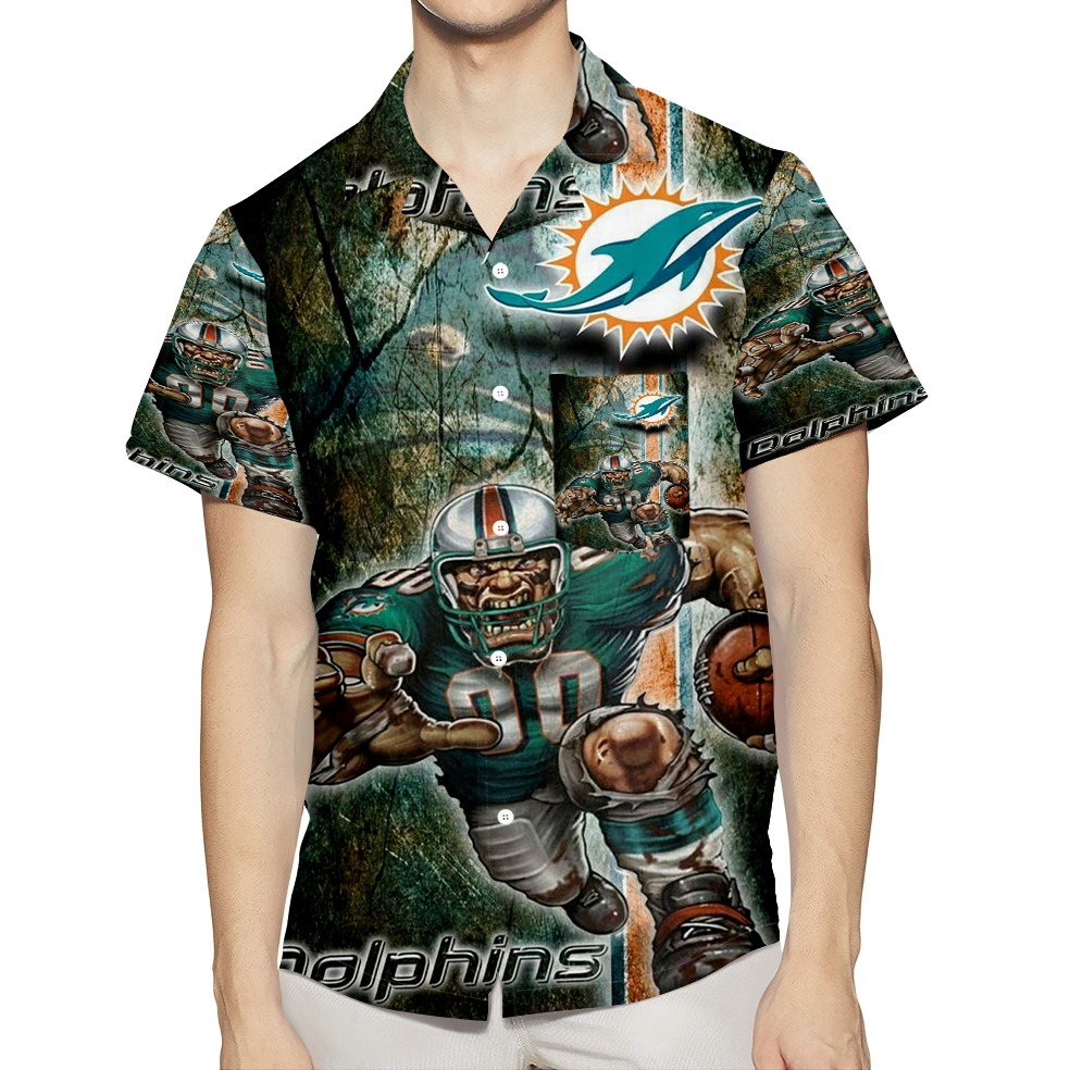 Miami Dolphins Logo Illustration Mascot 3D All Over Print Summer Beach Hawaiian Shirt With Pocket