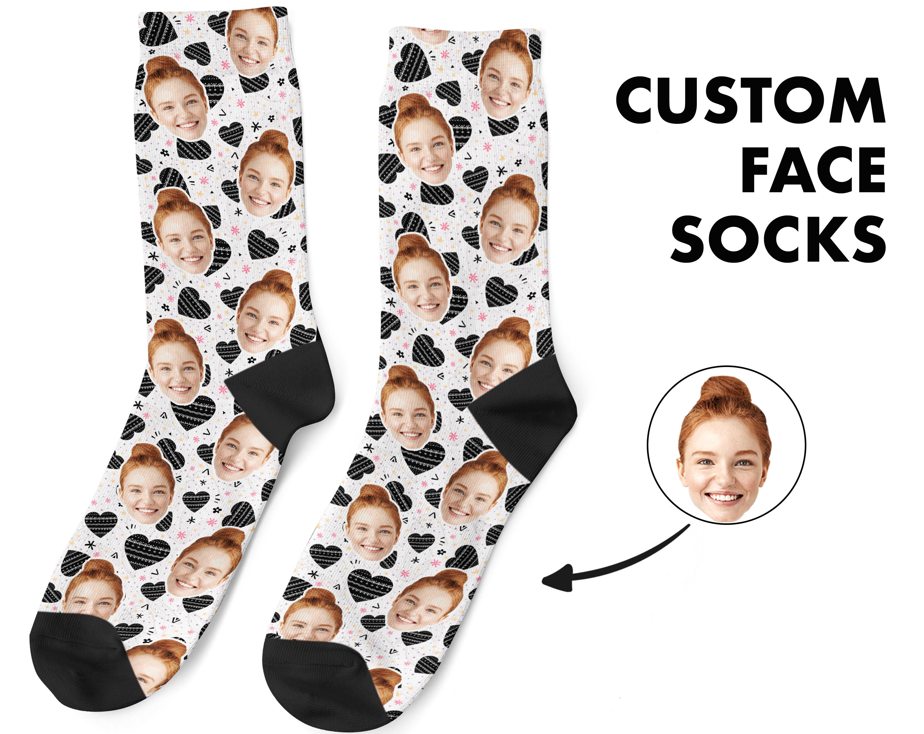 Love Custom Face Socks, Custom Photo Socks, Face on Socks, Personalized Socks, Love Heart Picture Socks, Valentine Gift For Her, Him Friends