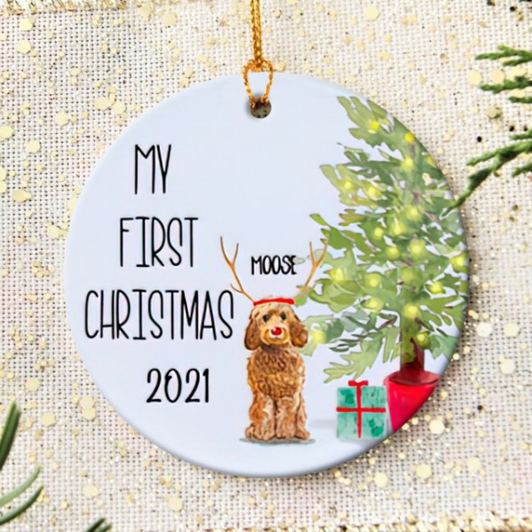 Personalized Golden Cockapoo Puppy’S First Christmas Ornament, Golden Cockapoo Ornament