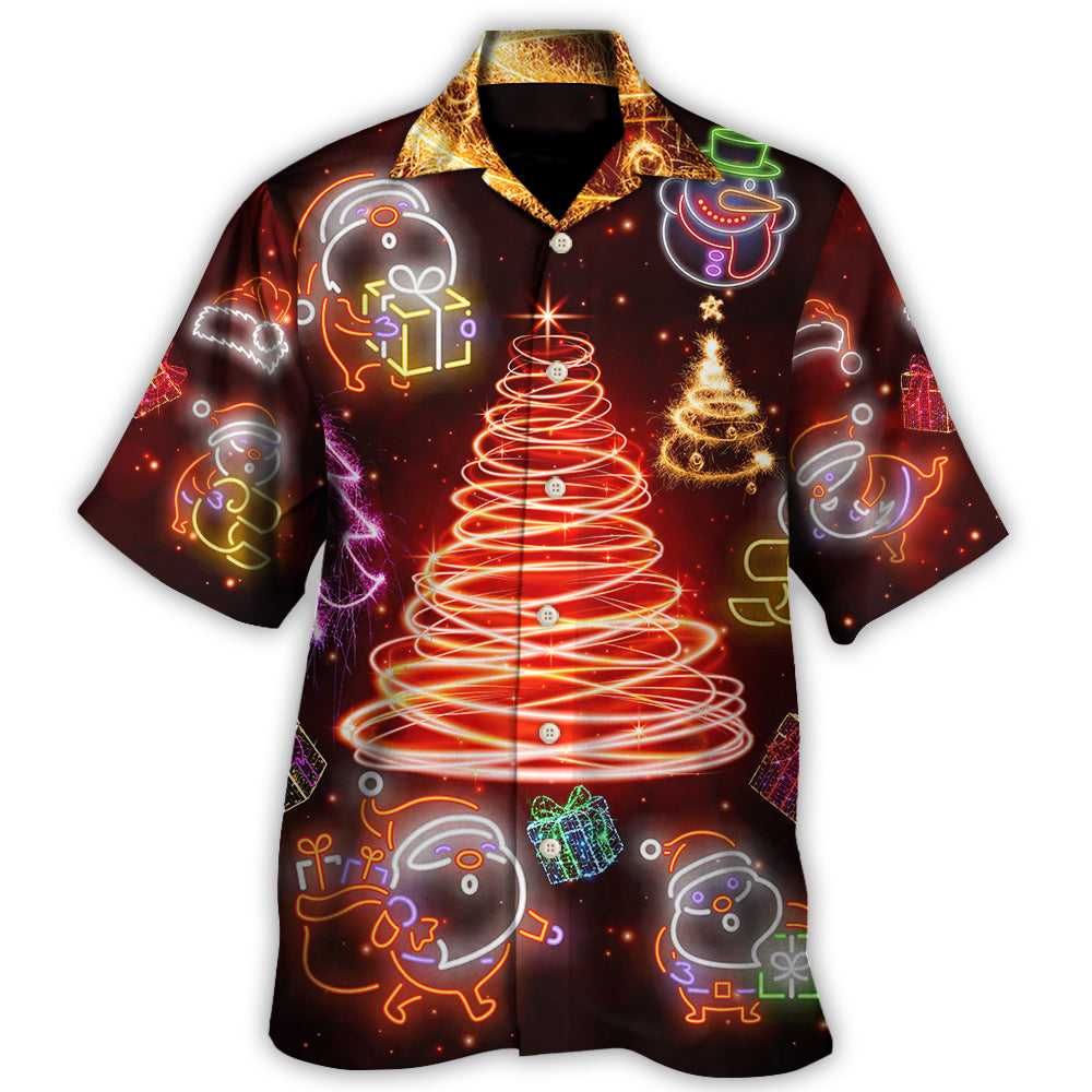 Christmas Funny Santa Claus Tree Red Neon Light Style Hawaii Shirt Ha8877