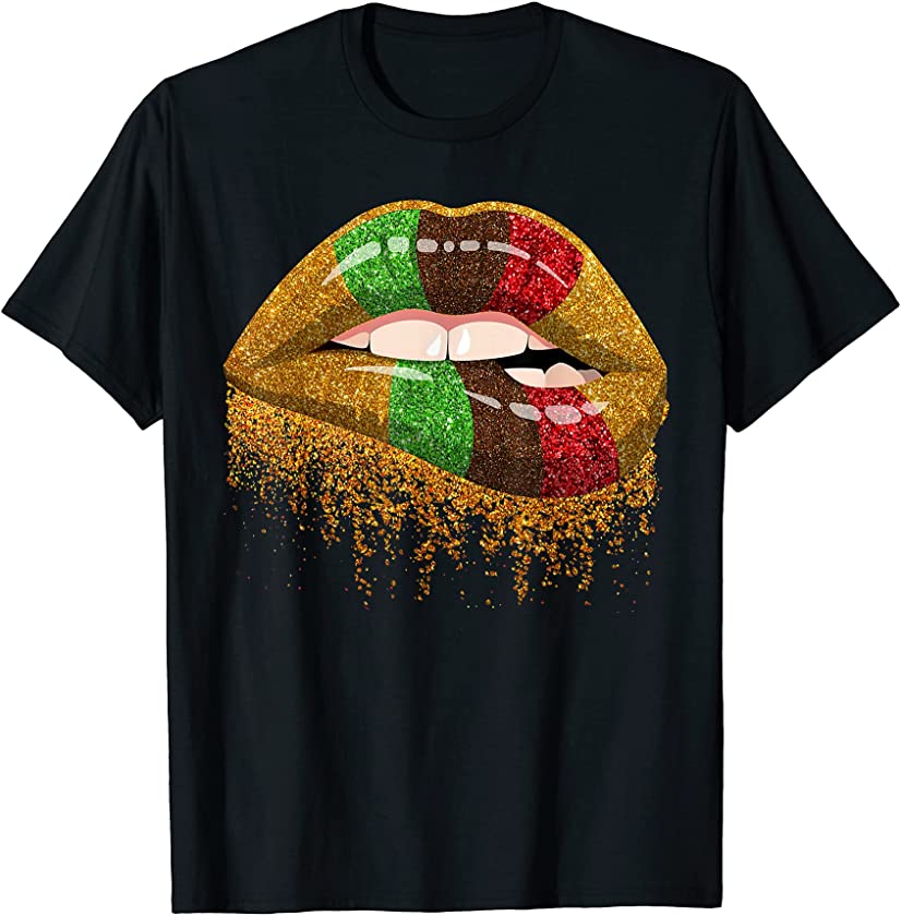 Sexy Lips Black Woman Afro Girl African Flag Juneteenth T-Shirt