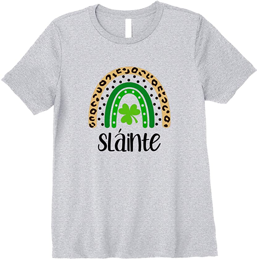 Womens Sláinte St. Patrick’s Day Leopard Print Rainbow Cheers Irish Premium T-Shirt