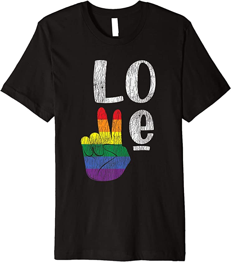 Vintage Love Win Rainbow Peace Sign Pride Lesbian Gay LGBTQ Premium T-Shirt