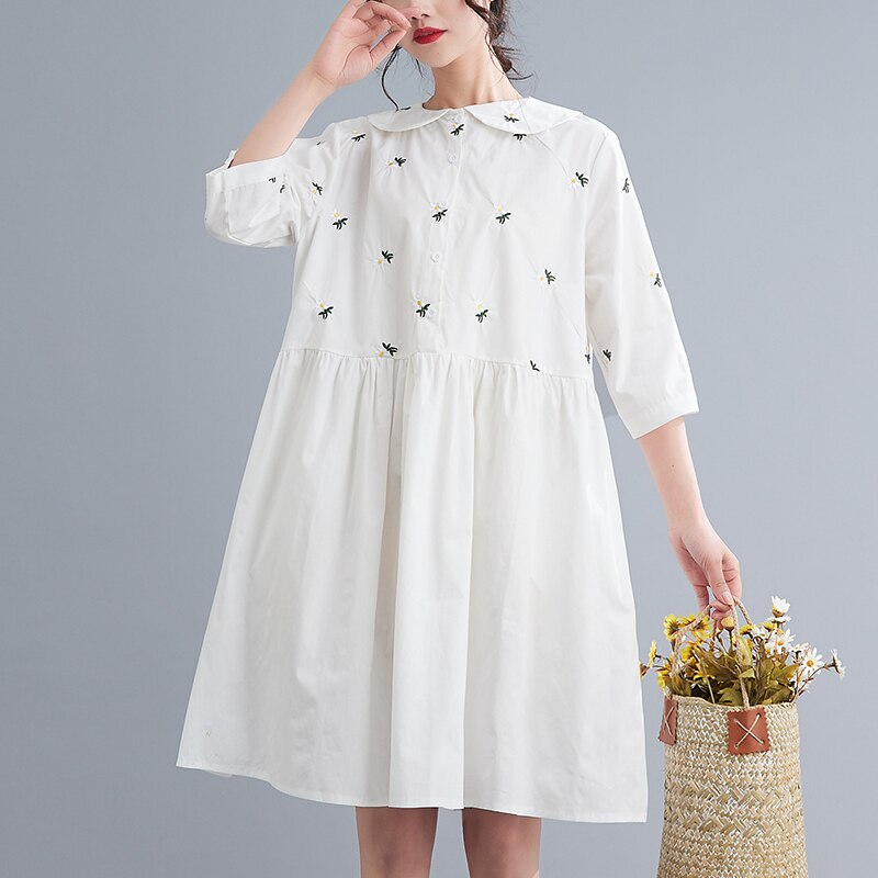 2022 New Arrival Japanese Style Peter pan Collar Embroidery Floral Sweet Girl’s Chic Summer Dress Fashion Women Casual Dress alx