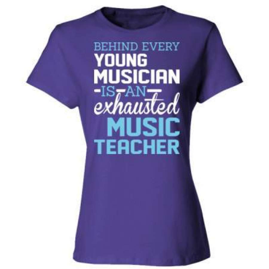 AGR Behind Young Musician Is An Exhausted Music Teacher – Ladies’ Cotton T-Shirt