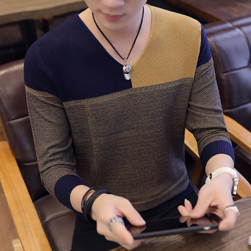 2020 Spring Long Sleeve Knitted Sweaters Casual Men Sweater Color Patchwork O-Neck Top Blouse Pullover Men’s Solid Clothing C258 alx