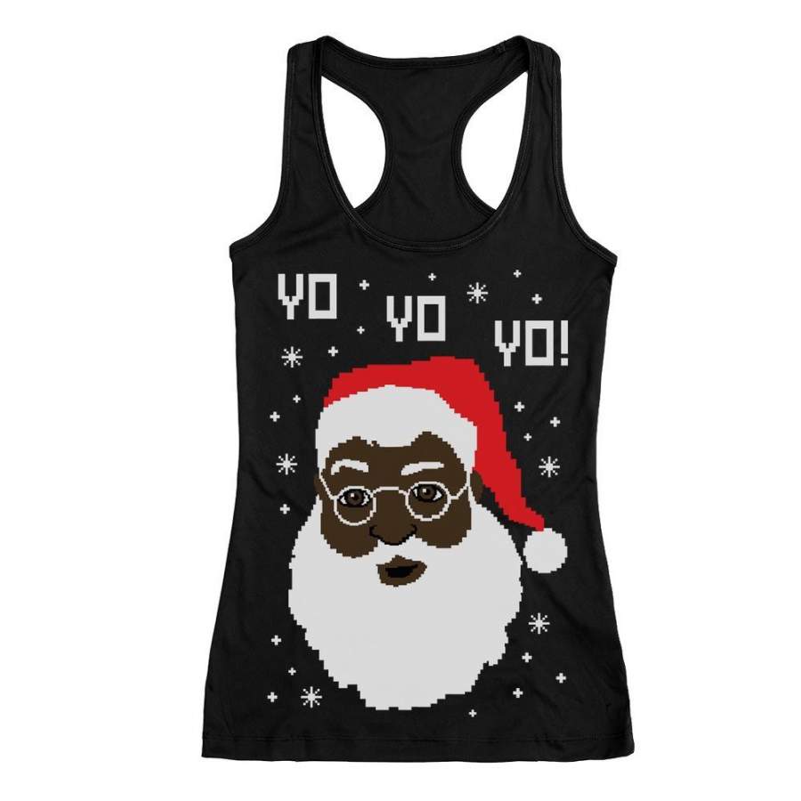 Black Santa Ugly Christmas Sweater Racerback Tank Top