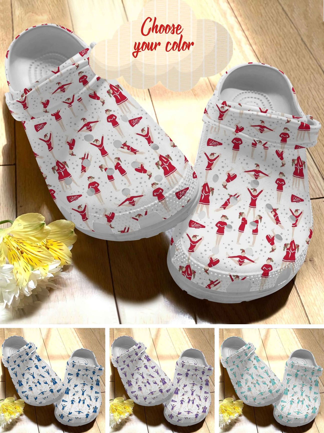 Cheerleader Personalize Clog, Custom Name, Text, Fashion Style For Women, Men, Kid, Print 3D Lovely Cheerleading Pattern