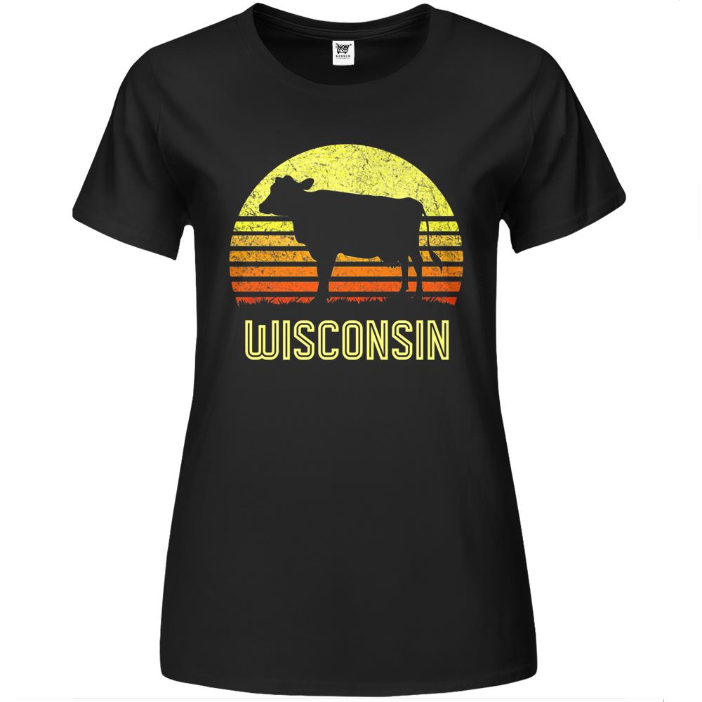 Wisconsin Dairy Cow Retro Farming Sunset Vintage Farmer Premium Womens Tshirts
