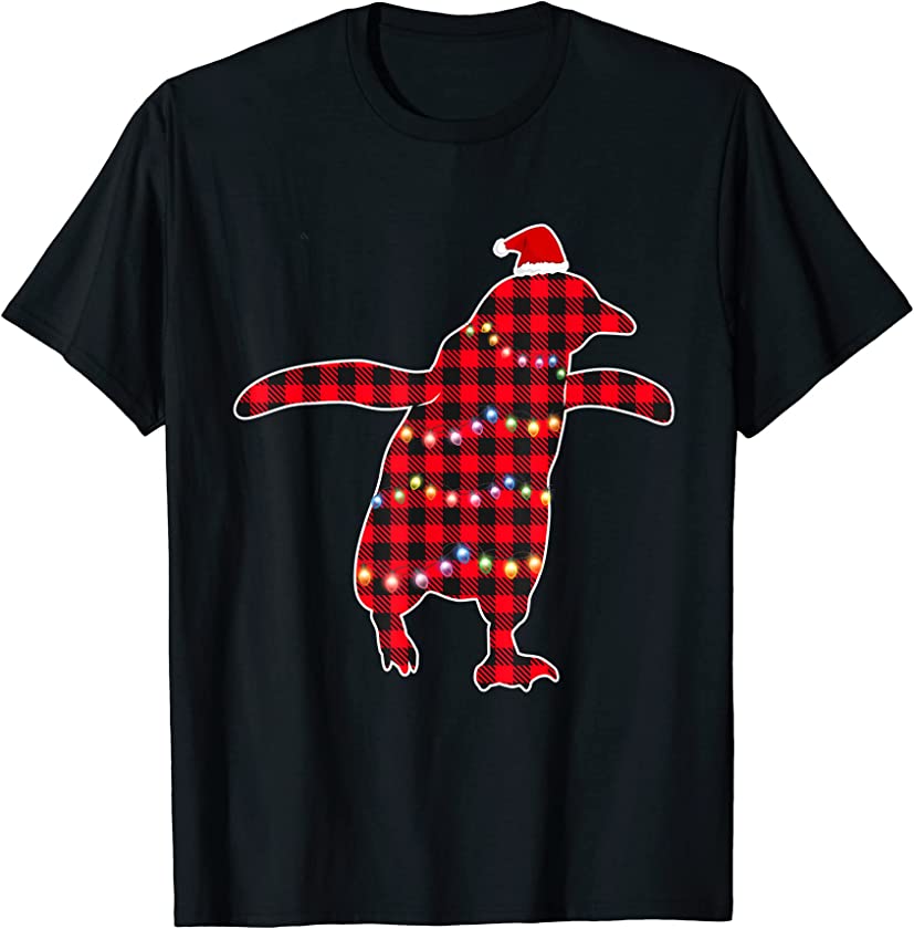 Funny Penguin Christmas Light Red Plaid Matching Family Pjs T-Shirt