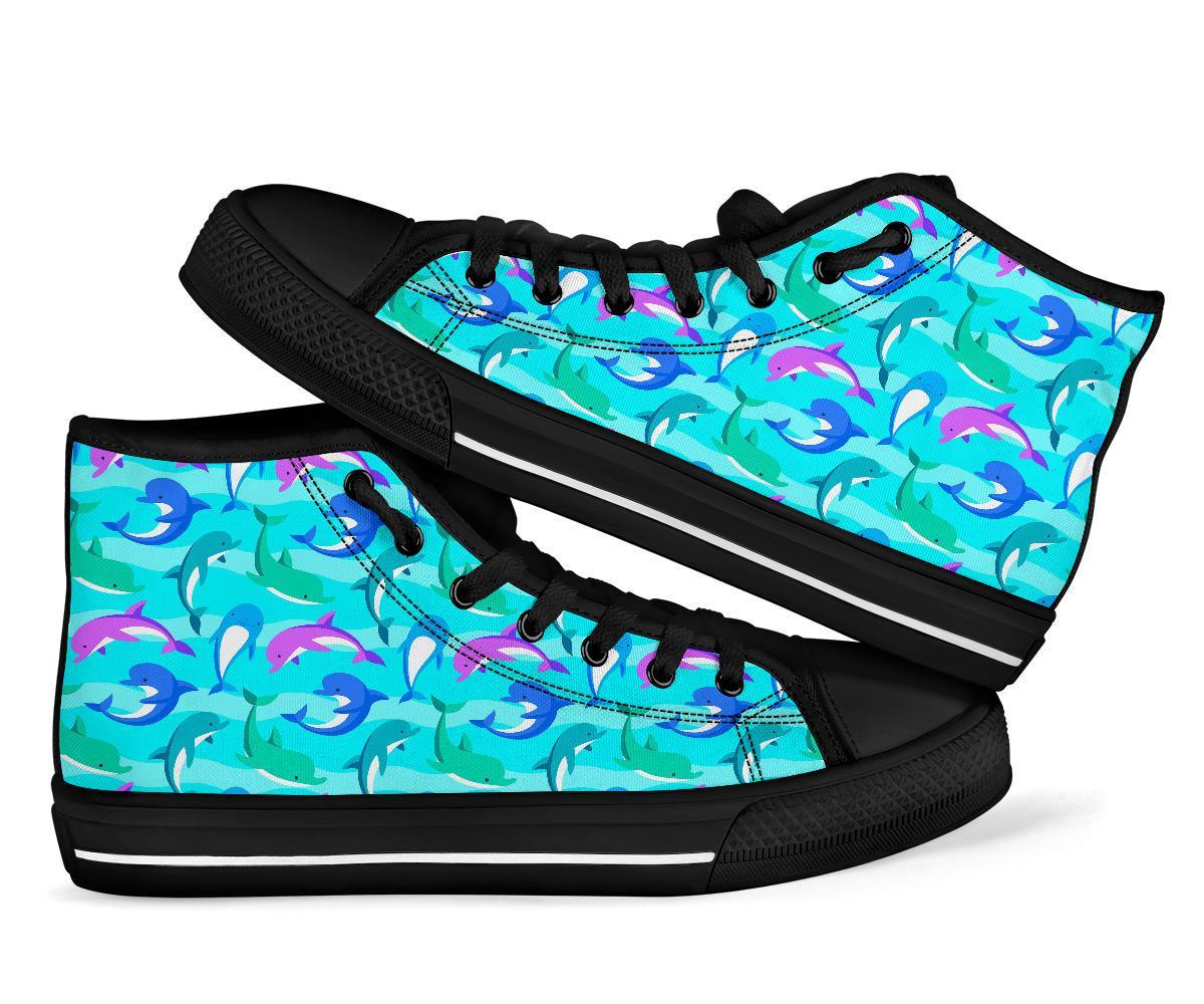 Colorful Dolphin Pattern Print Men Women’S High Top Shoes