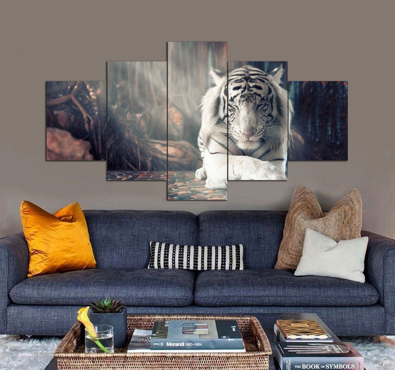 White Tiger Sleeping 3D 5 Piece Canvas Art