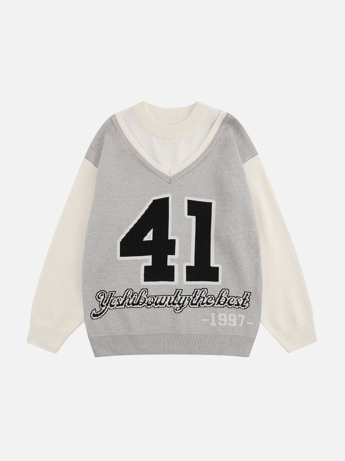 Talishko™ – Fake Two “41” Print Sweater