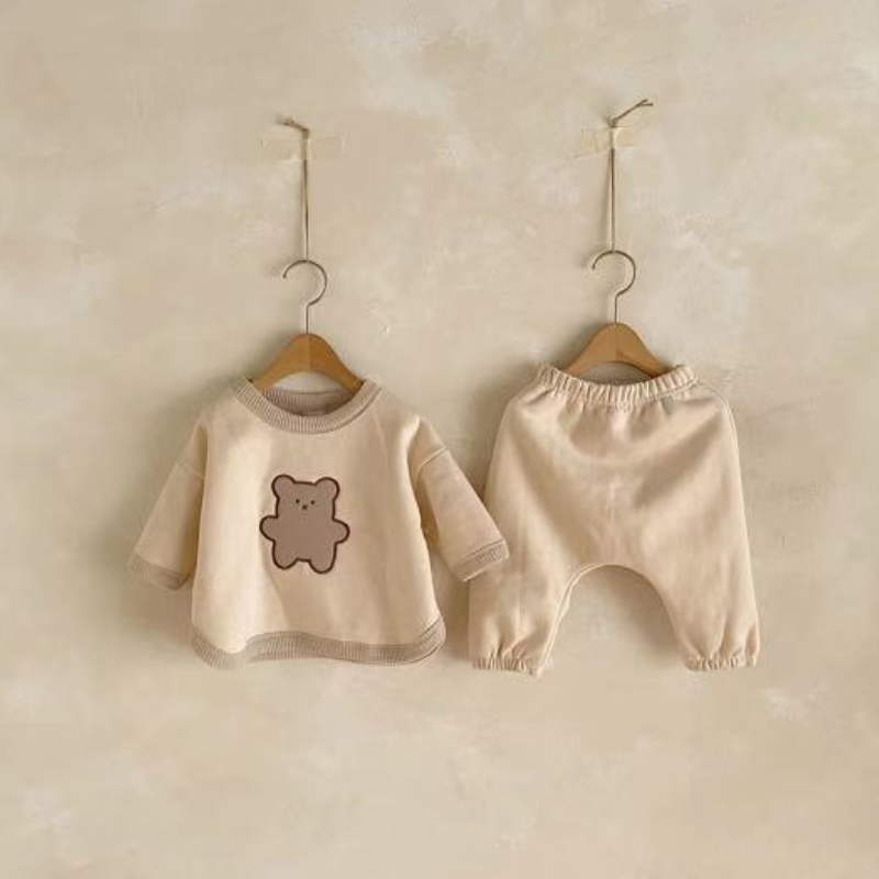 Winter Simple Plus Velvet Sweater For Toddlers Cute Bear Top Suit Baby Girl Clothing Baby Girl Set alx