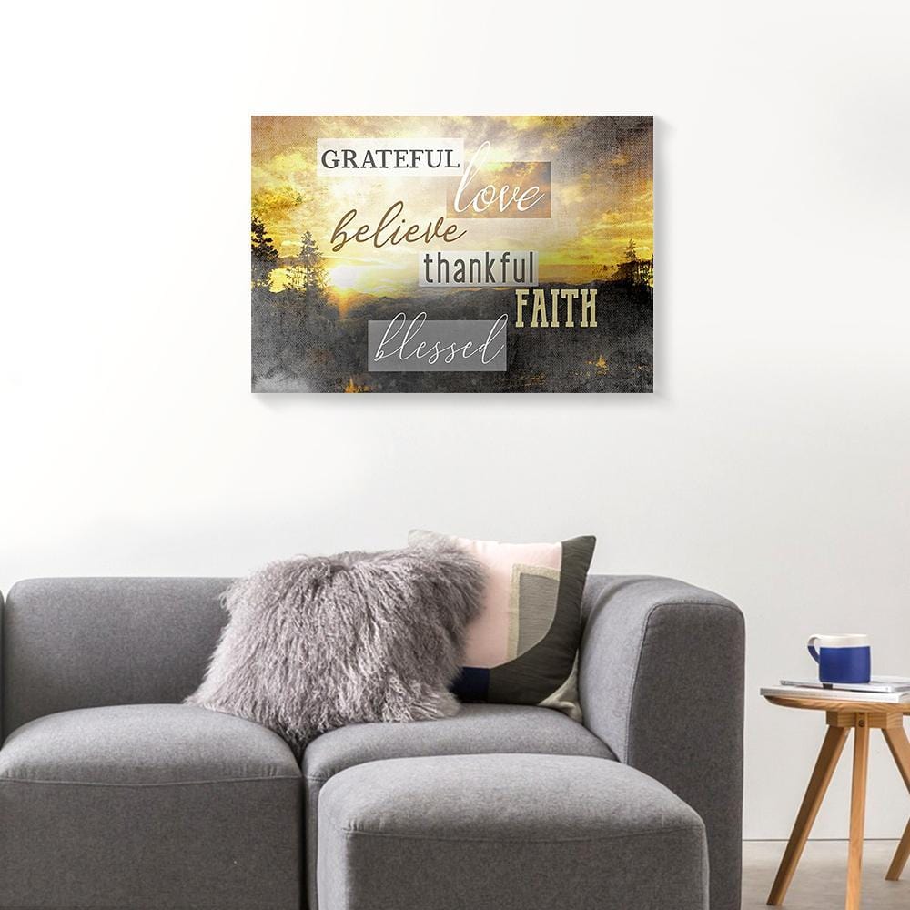 Canvas Painting Grateful Love Believe Thankful Faith Blessed Pine Christian Canvas Wall Art Home Decor