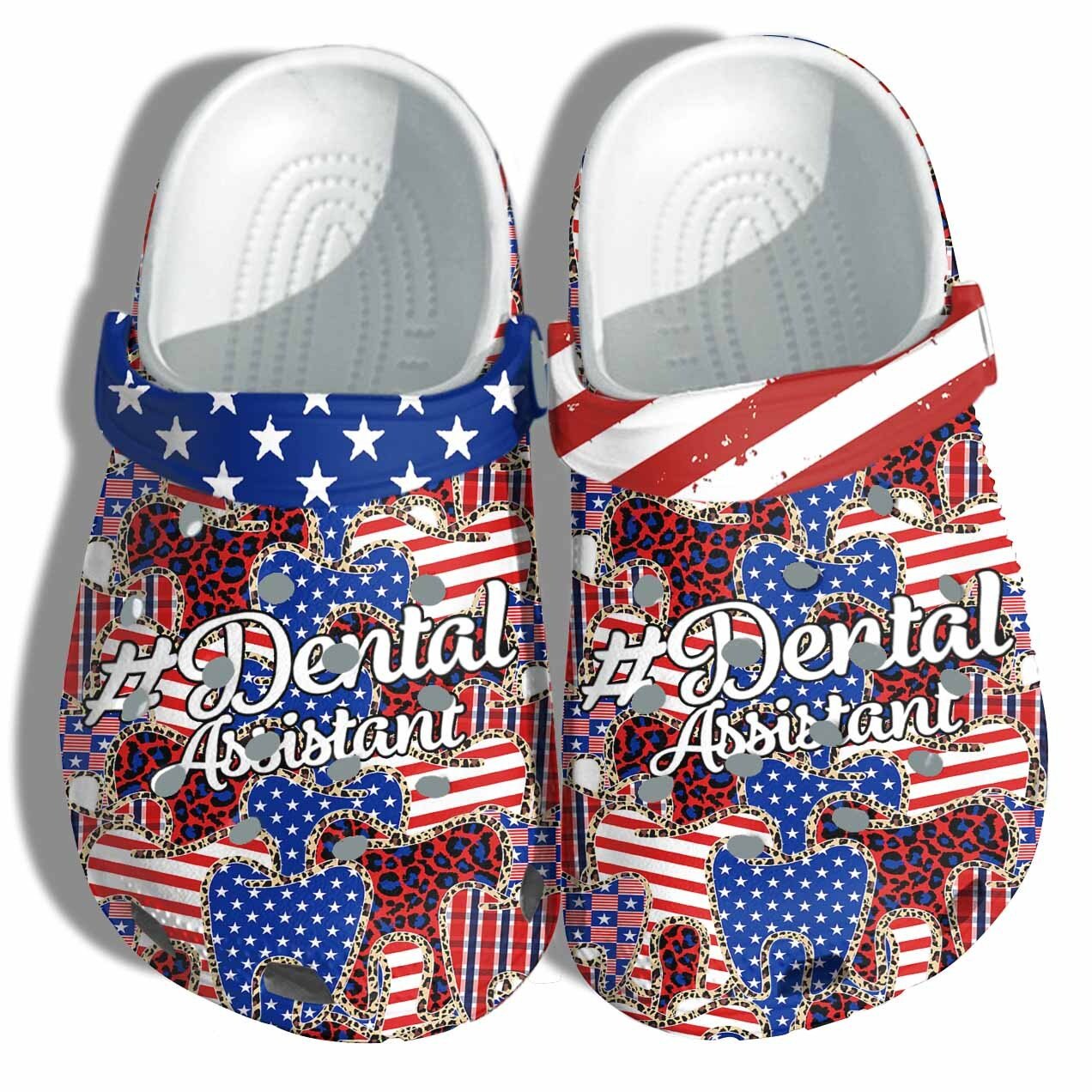 Nurse Leopard America Flag Croc Shoes Gift Coworker- Dental Assistant 4Th Of July Twinkle Usa Shoes Christmas Gift Daugther