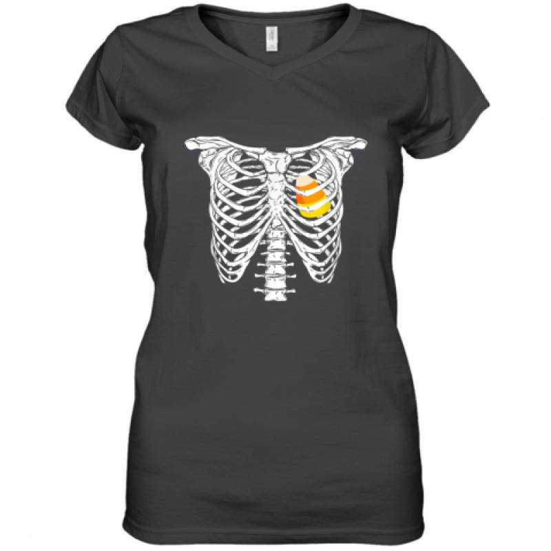 Cute Pumpkin Candy Corn Skeleton Ghosts Halloween shirt Women’s V-Neck T-Shirt