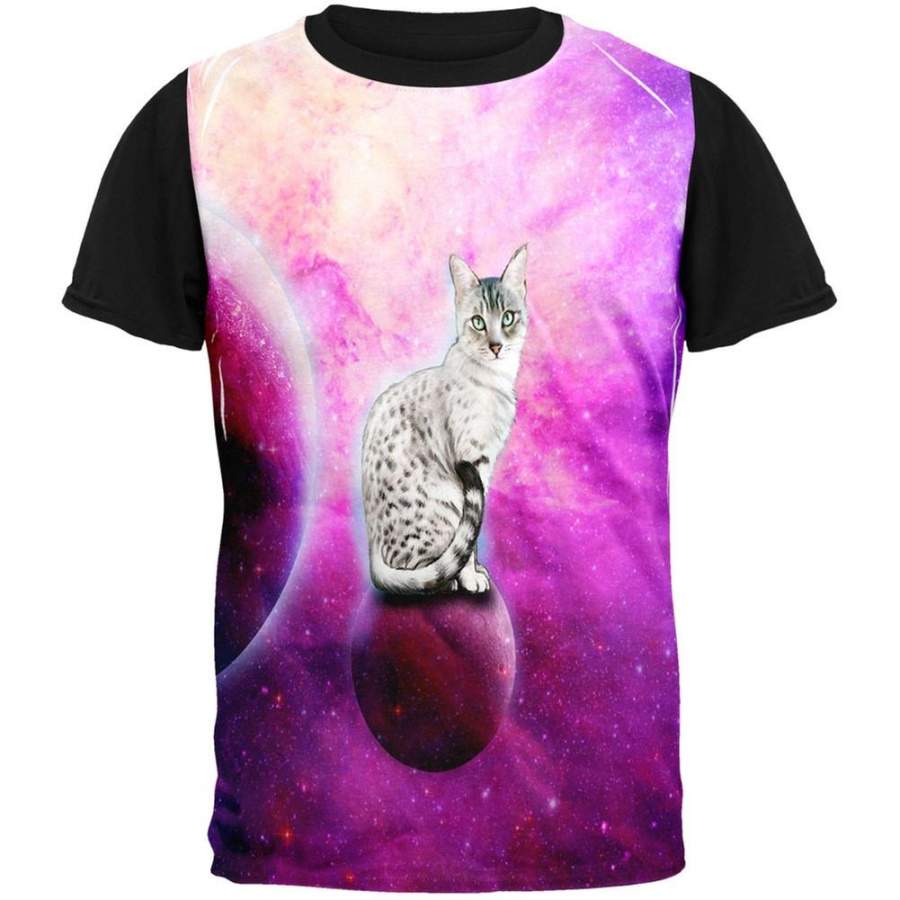 Space Kitten Adult Black Back T-Shirt