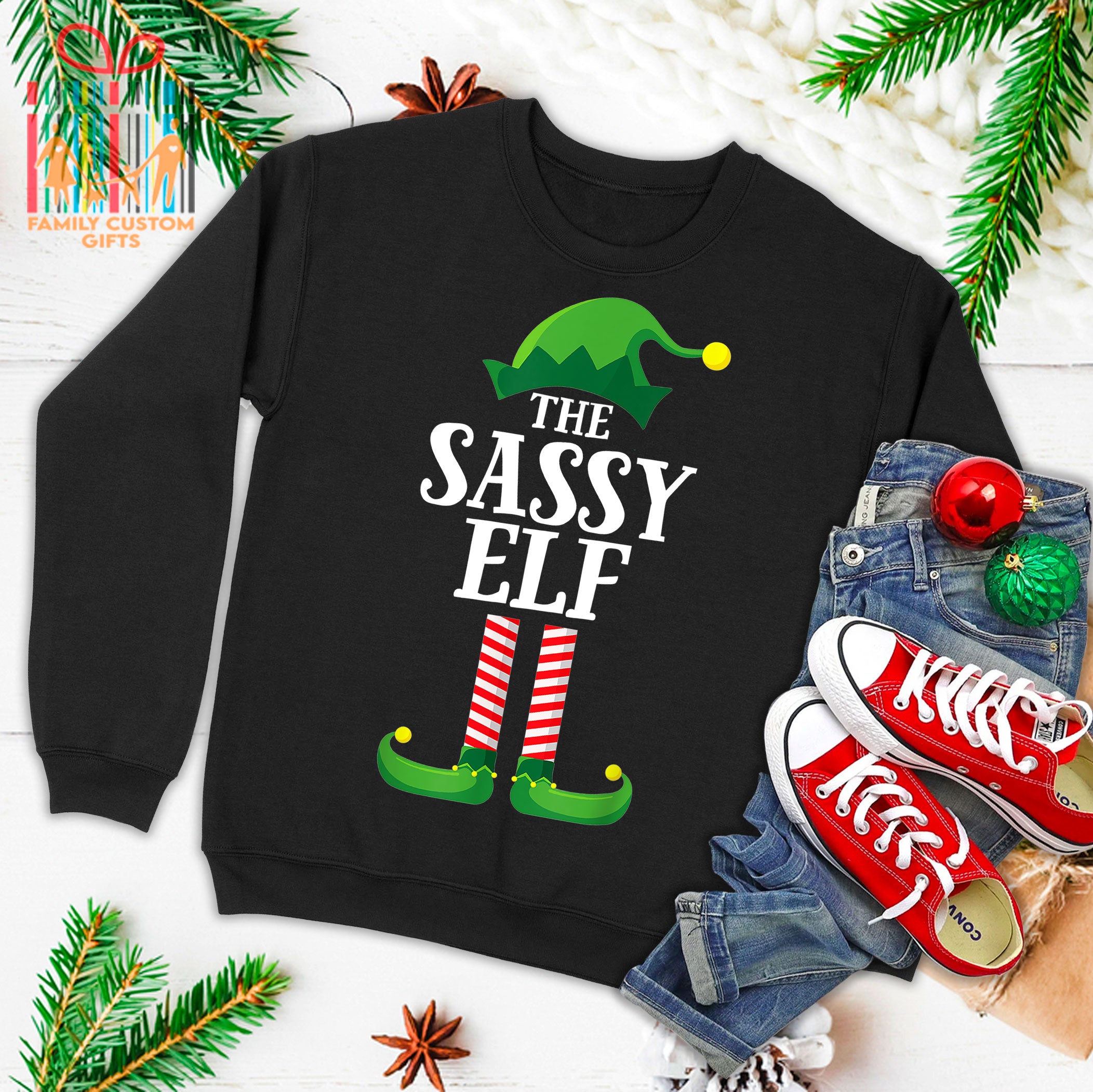 Sassy Elf Matching Family Group Christmas Party Pajama Ugly Christmas Sweater T-Shirt