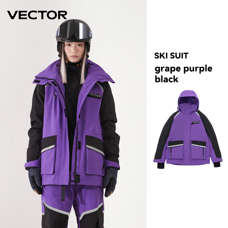 VECTOR Brand Men Women Ski Jacket Winter Warm Windproof Waterproof Ski Suit Outdoor Sports Snowboard Coat Splicing double plate alx