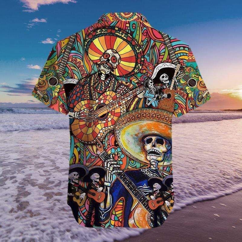 High Quality Lets Play A Guitar Skull Unisex Hawaii Aloha Shirts Ha68128