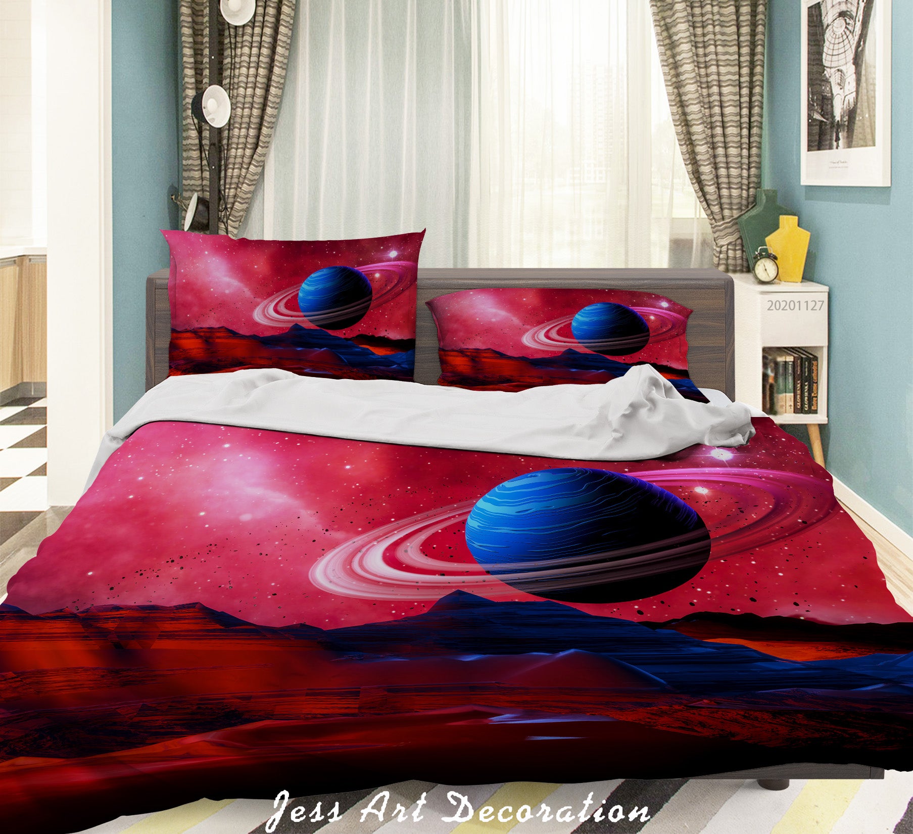 3D Red Space Nebula Saturn Planet Quilt Cover Set Bedding Set Duvet Cover Pillowcases Lxl