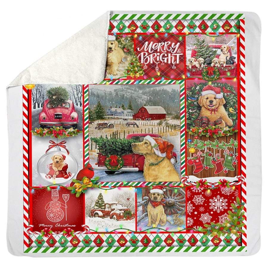 Cute Golden Retriever Christmas Sherpa Blanket