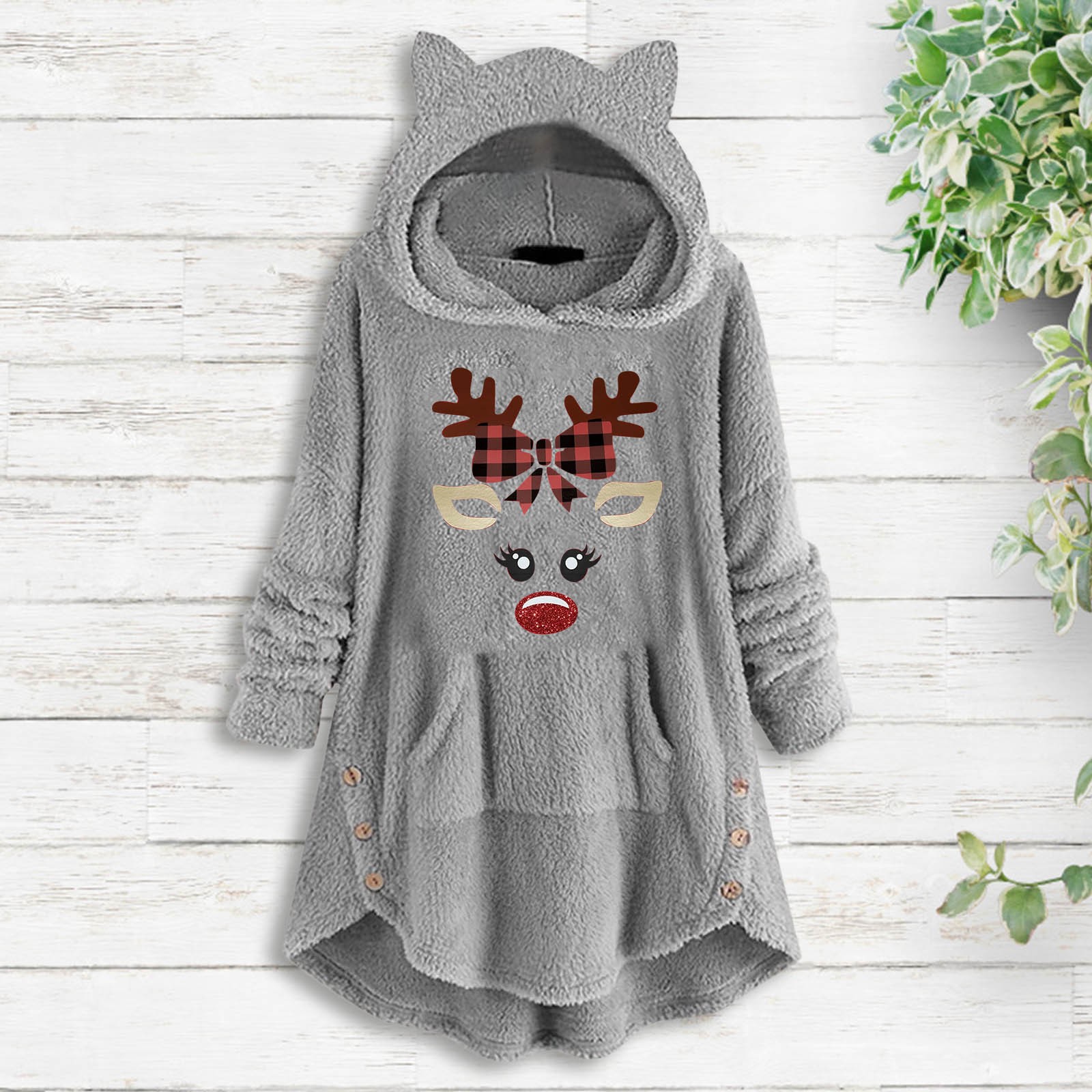 Women Warm Sweatshirt Comfortable Loose Fleece Warm Hooded Top Long Sleeve Cute Print Pocket Casual Sweatshirt Women Pullover alx