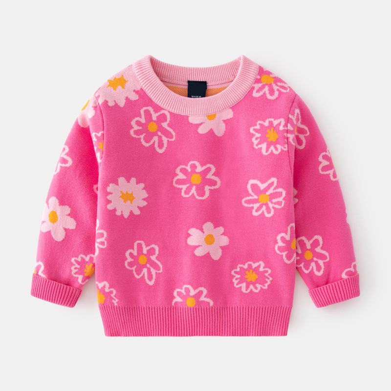 4-8T Toddler Kid Baby Girls Winter Clothes Flower Print Girls Sweater Cute Sweet Knit Pullover Top Infant Floral Knitwear Outfit alx