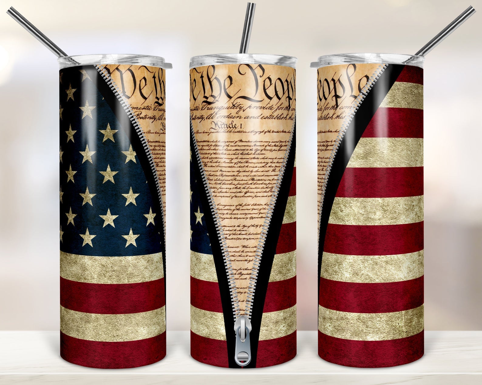 4Th Of July Gift, We The People Constitution Zipper 20Oz Skinny Tumbler