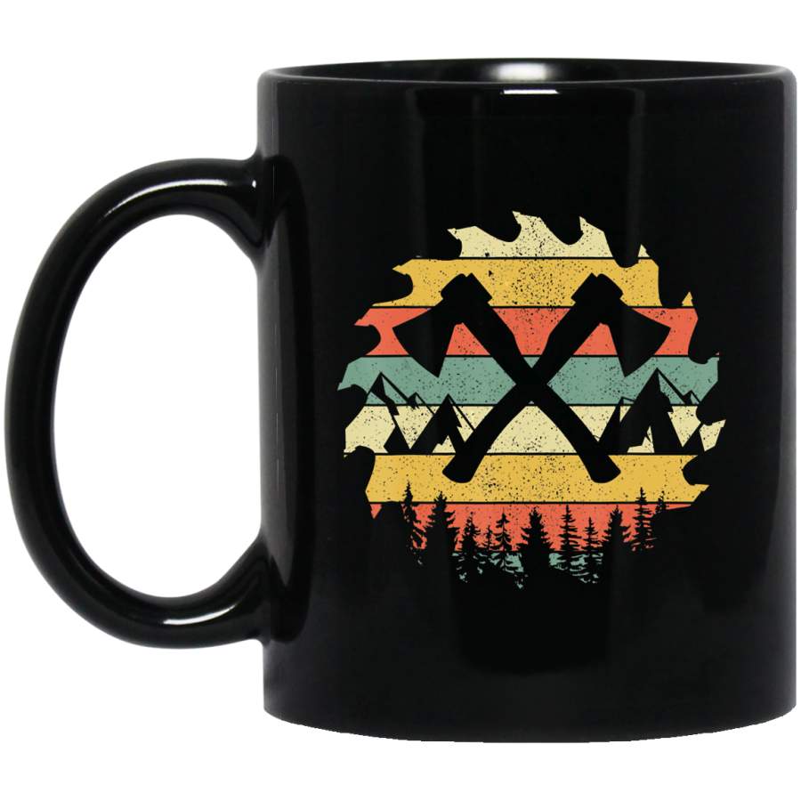 Vintage Axe Throwing Retro Outdoor Crossed Axes Saw Blade Coffee Mug