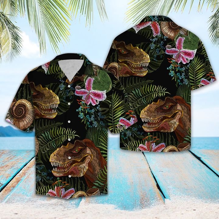 Trex Tropical Hawaiian Shirt Summer Button Up For Men, Women, Couple