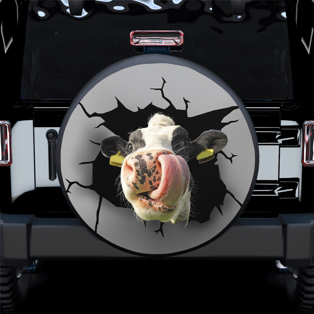 Funny Cow Face Art Jeep Car Spare Tire Cover Gift For Campers