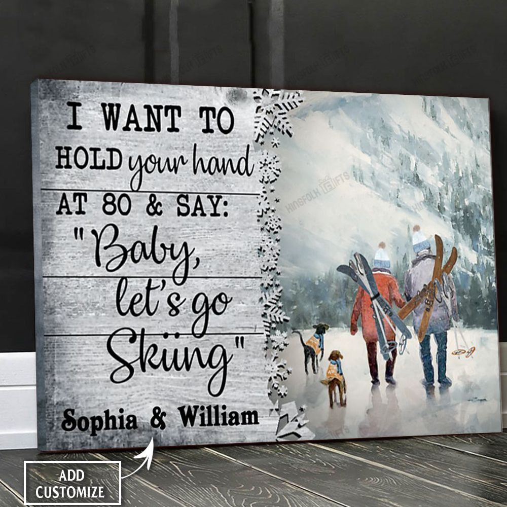 Valentine Skiing Couple Personalized Canvas Poster Wall Art, Poster Print, Canvas Print Wall Decor