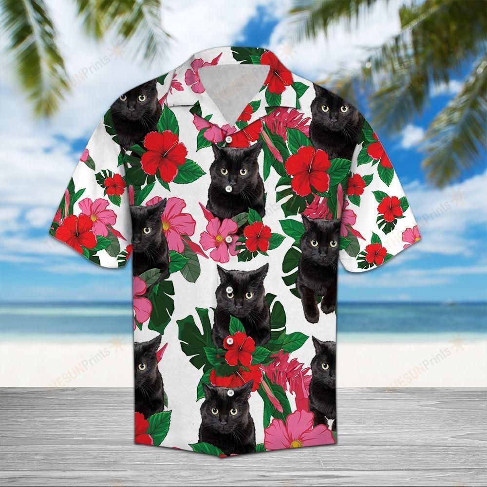 Black Cat Hibiscus Hawaiian Shirt Ha57151