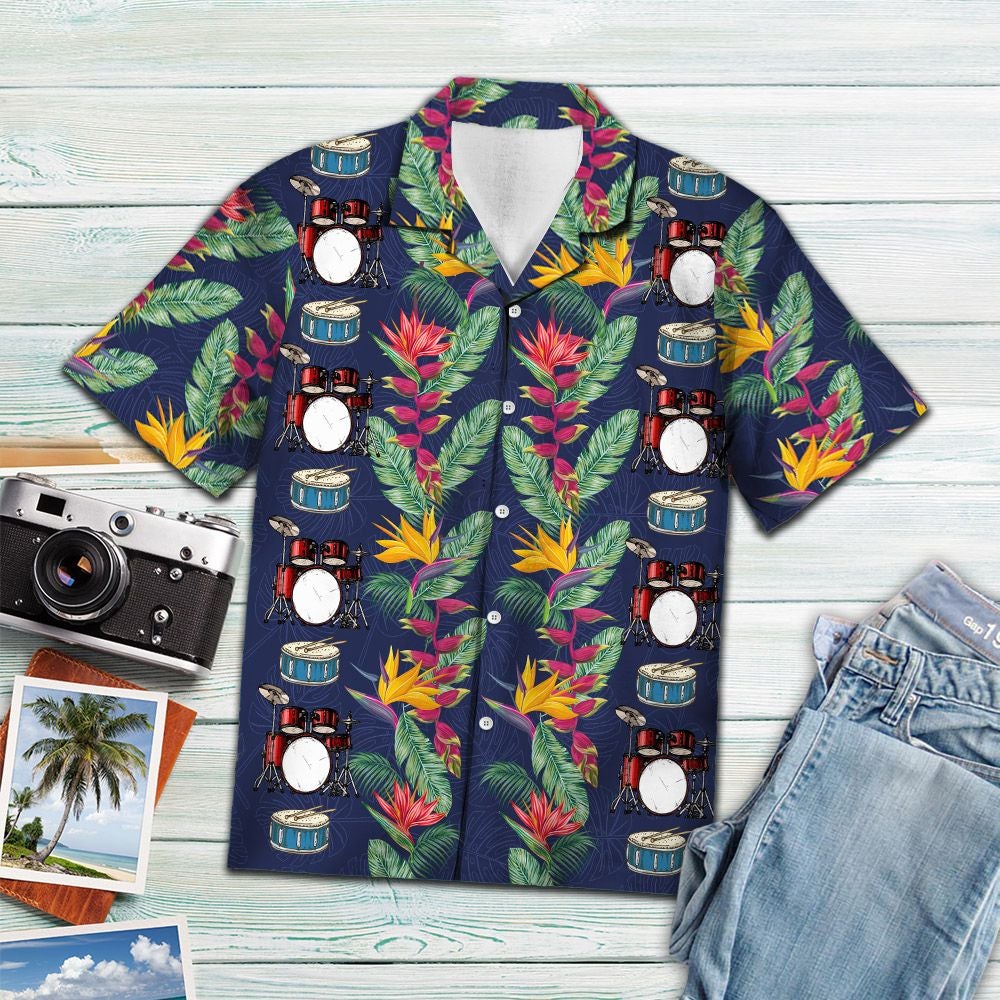 Tropical Drums Hawaii Unisex Print Aloha Short Sleeve Casual Shirt Ha96259