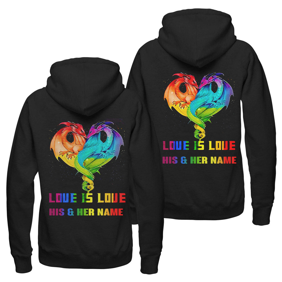 Personalized Love Is Love Couple Hoodie, Matching Couple Hoodie, Lgbt Dragon Couple Hoodie, Custom Couple Hoodie, Valentine Unisex Hoodie