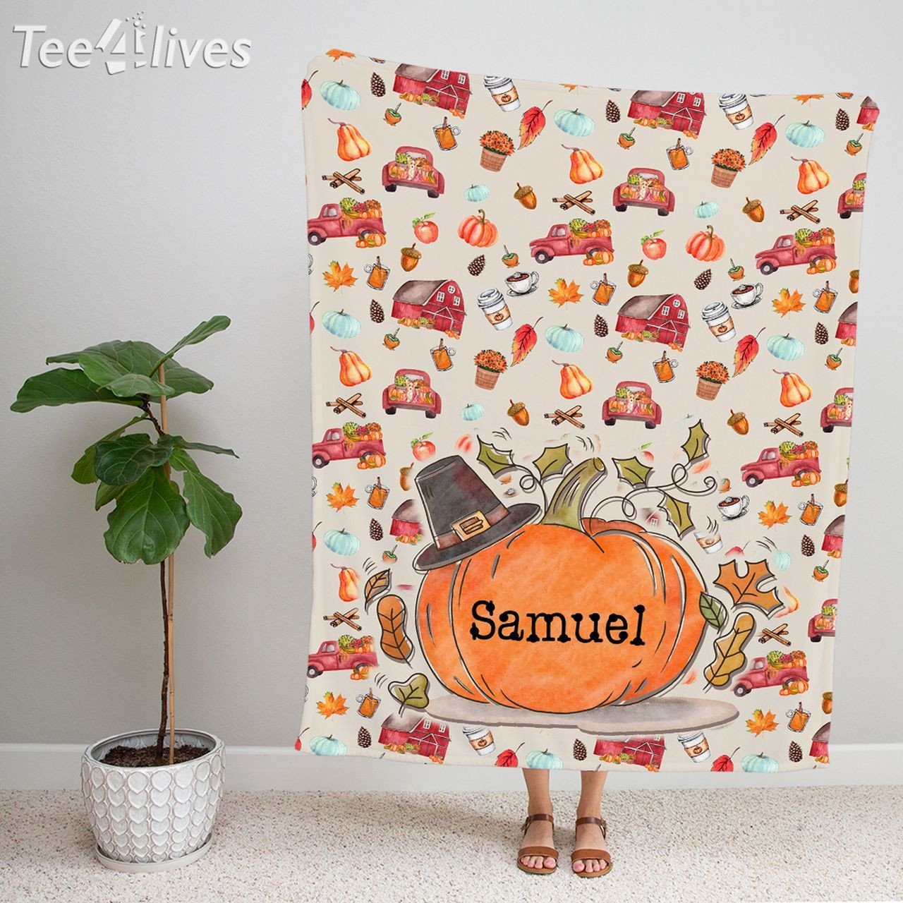 Personalized Name Pumpkin Halloween Blanket