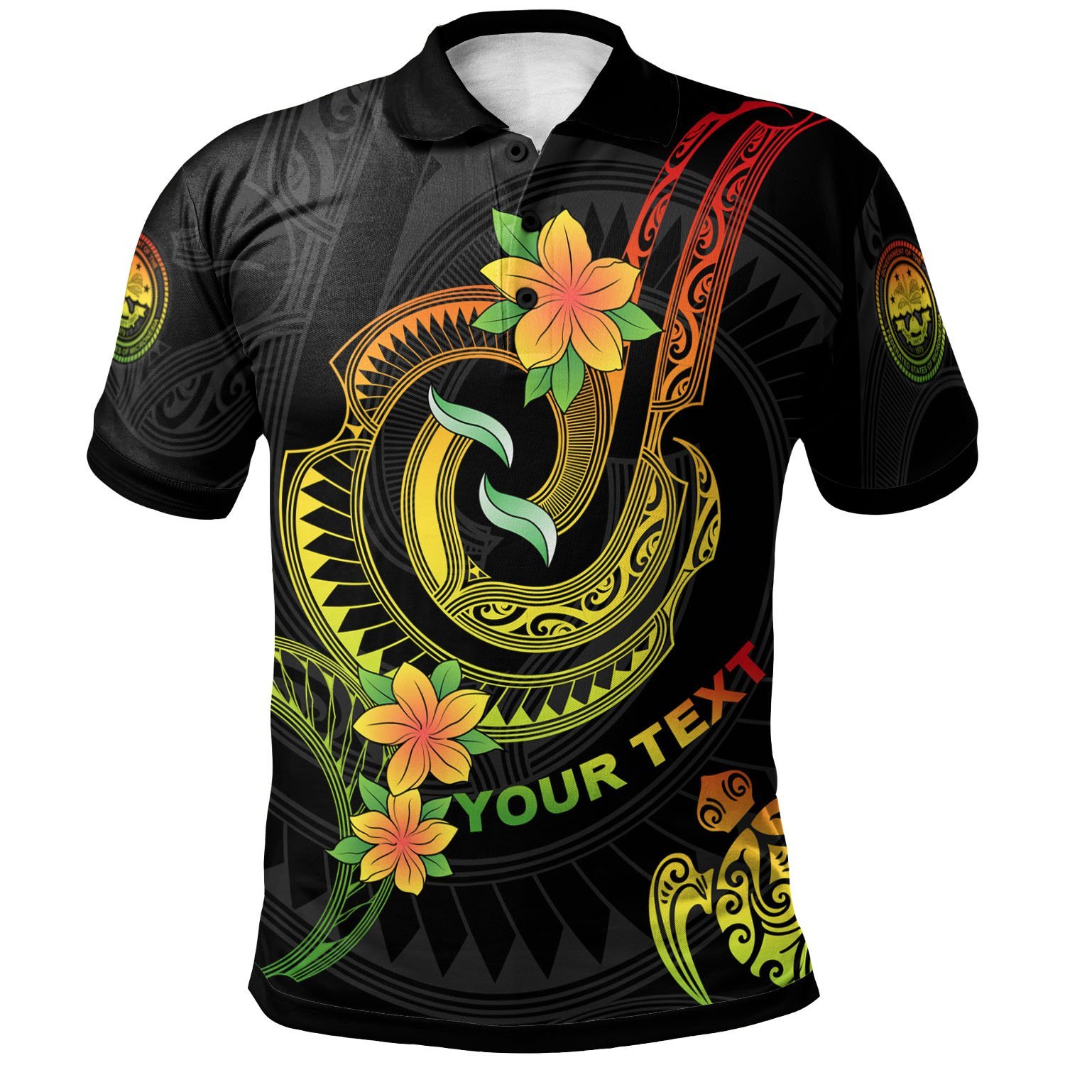 Federated States of Micronesia Custom Personalised Polo Shirt – Reggae Plumeria Flowers with Spiral Patterns – BN26